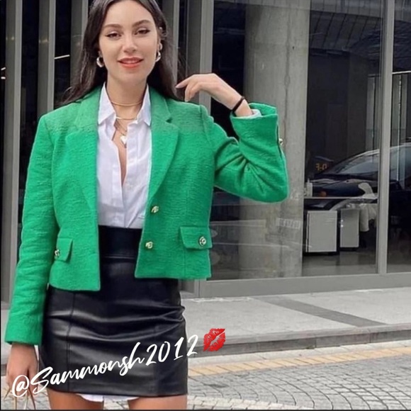 ZARA TEXTURED FITTED CROP BLAZER - Picture 3 of 15